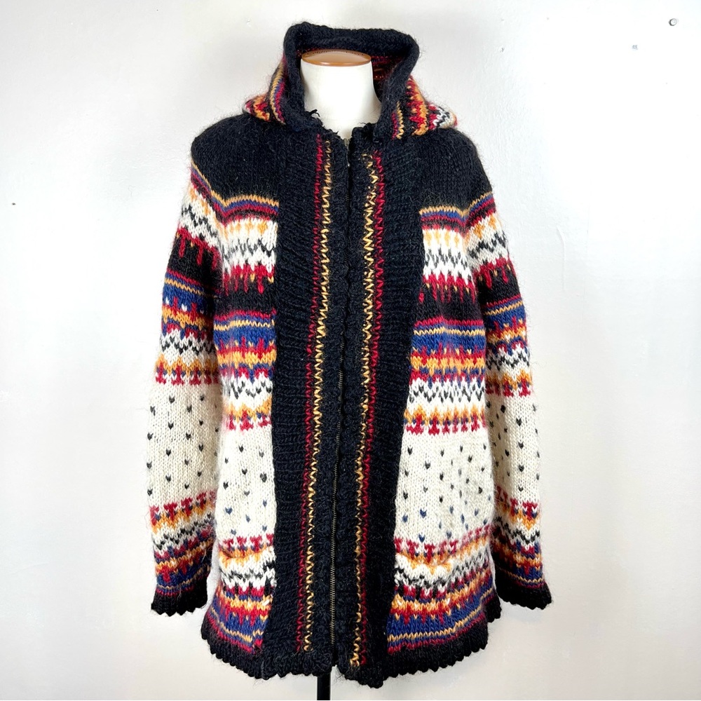 Handmade Knit Boho Sweater Jacket Colorful Size Large